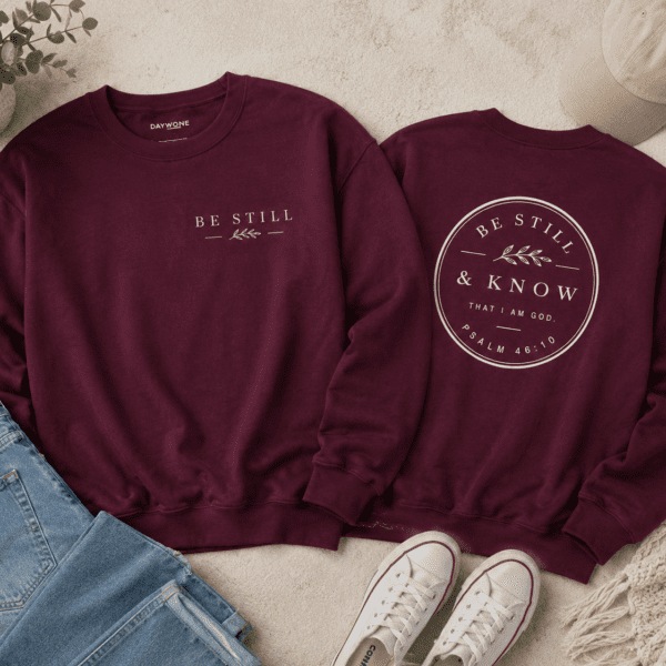 Minimalist Christian Crewneck Sweatshirt | Be Still Psalm 46:10