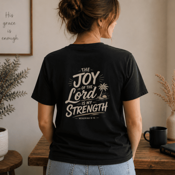 Christian Scripture Graphic T-Shirt – Joy of the Lord - Back view