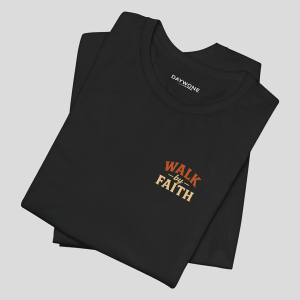 Walk By Faith Christian T-Shirt – 2 Corinthians 5:7 Scripture Tee - Back view