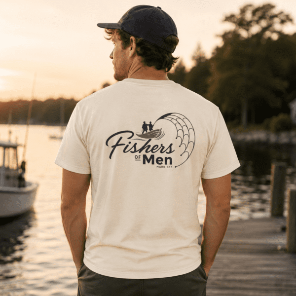 Fishers of Men T-Shirt – Christian Fishing Shirt Mark 1:17 Faith Tee - Back view