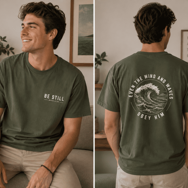 Minimalistic Mens Christian T Shirt | Wind & Waves Faith Tee - Back view