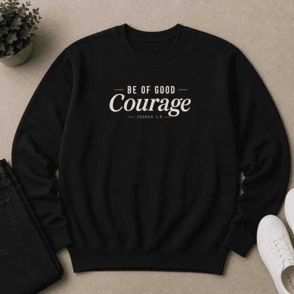 Modern Faith-Based Sweatshirt – Be of Good Courage